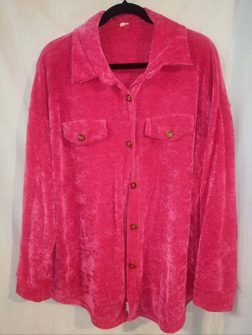 Pink Corduroy Button-Up Shirt Jacket
